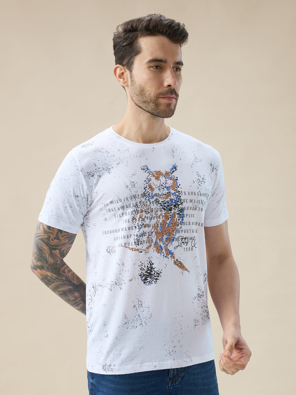 Men's Round Neck Half Sleeve T-Shirt with Graphic Typography Print