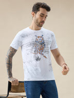 Men's Round Neck Half Sleeve T-Shirt with Graphic Typography Print