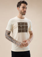 Mens Round Neck Half Sleeves T-Shirt with Rubberised Chest Typography
