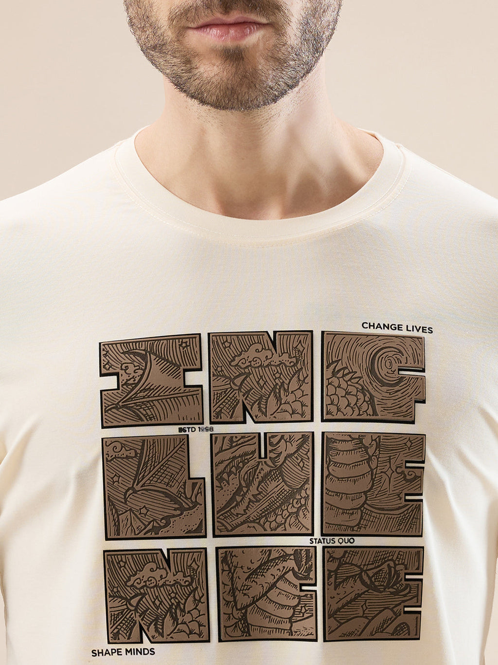 Mens Round Neck Half Sleeves T-Shirt with Rubberised Chest Typography