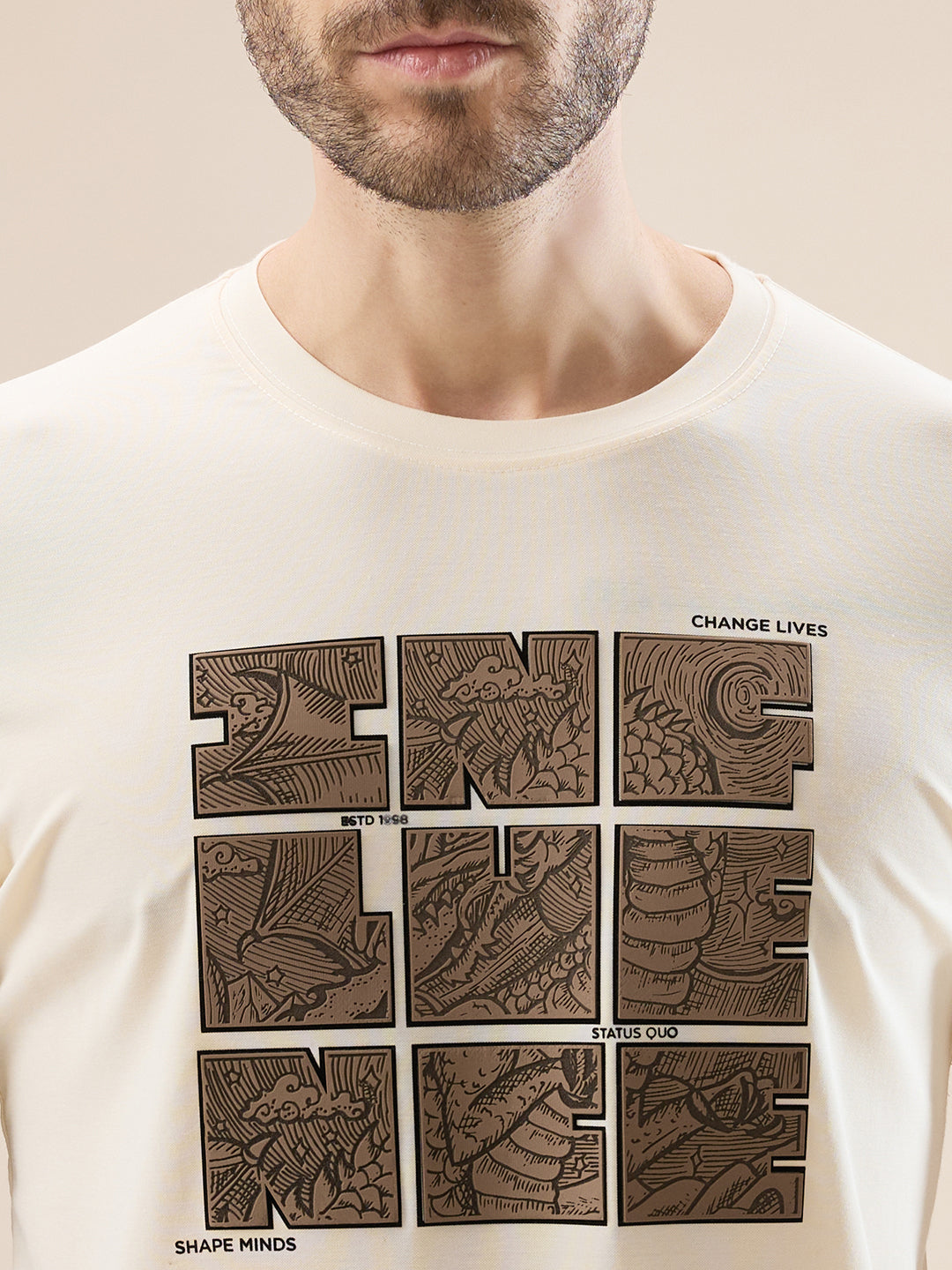 Mens Round Neck Half Sleeves T-Shirt with Rubberised Chest Typography