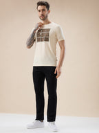 Mens Round Neck Half Sleeves T-Shirt with Rubberised Chest Typography