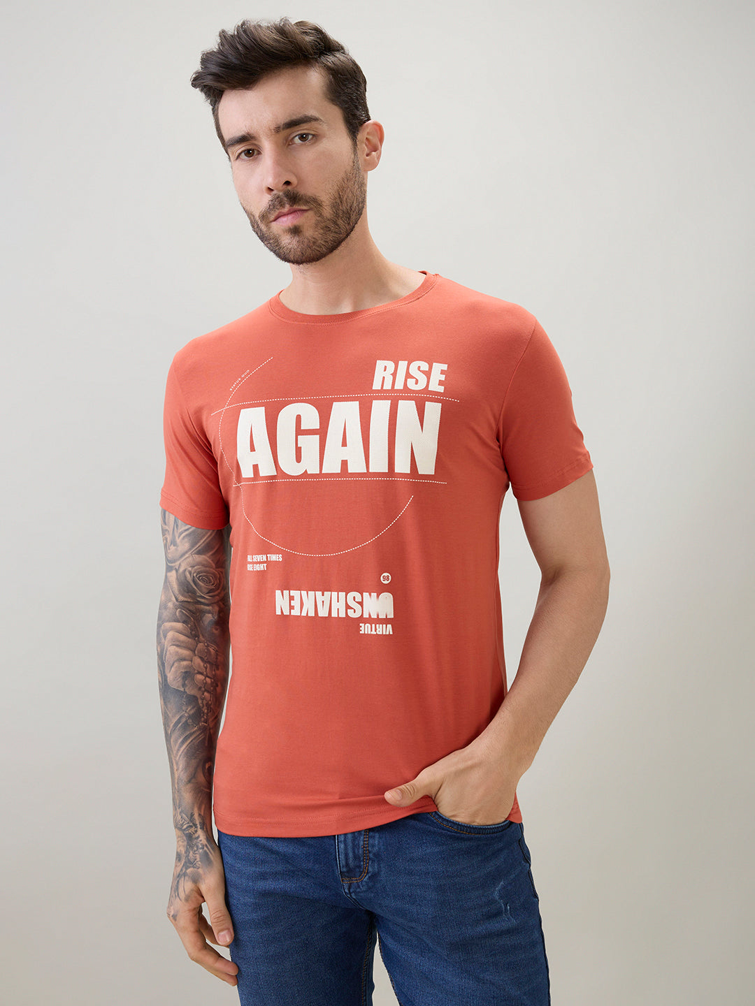 Mens Typography Print Front & Back Round Neck Half Sleeve T-Shirt