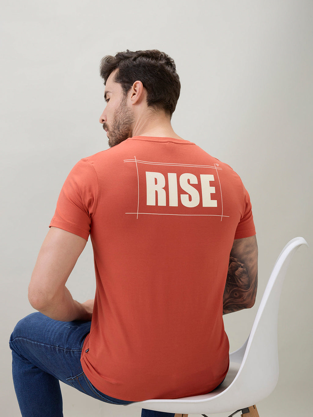 Mens Typography Print Front & Back Round Neck Half Sleeve T-Shirt