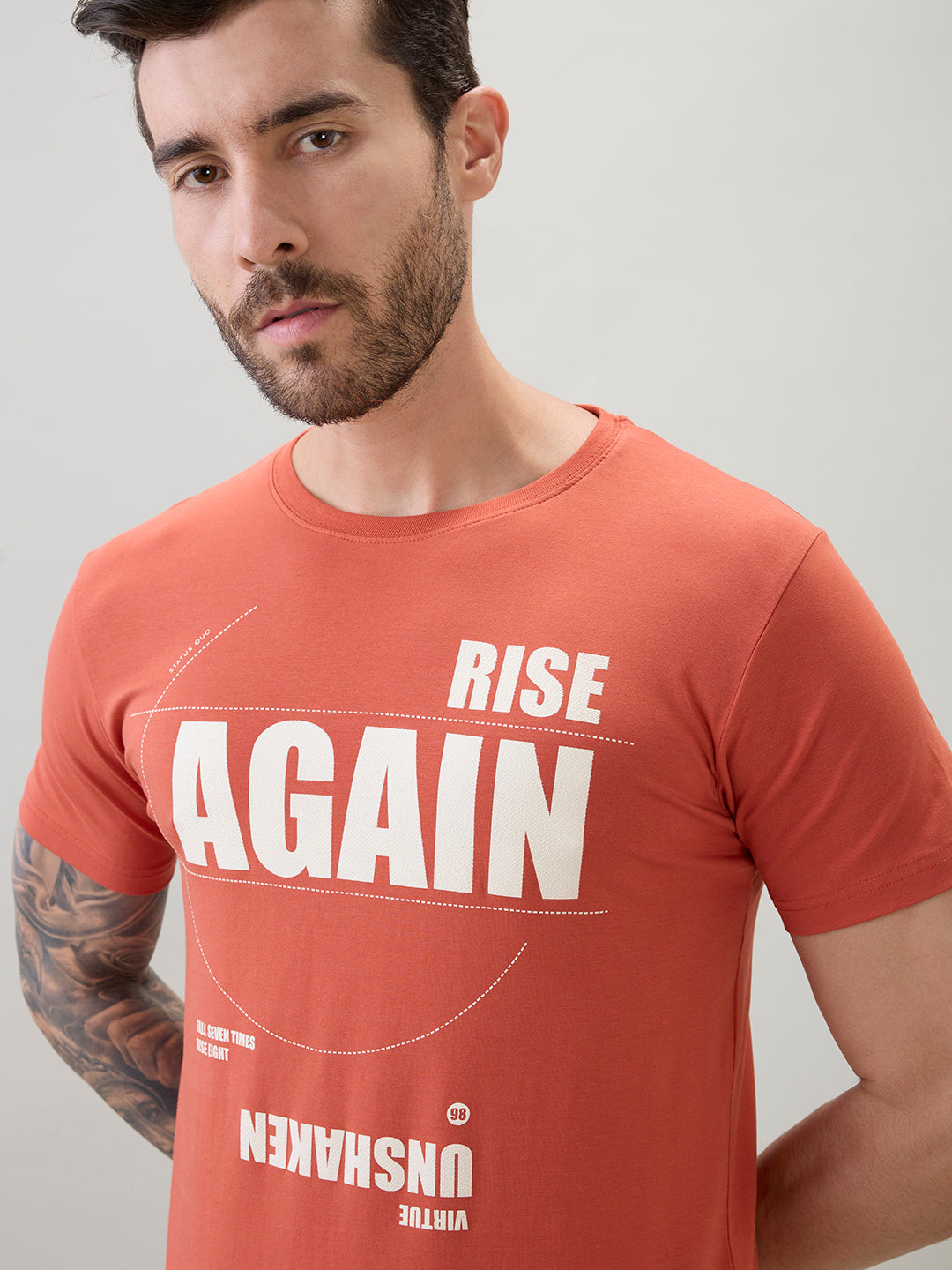 Mens Typography Print Front & Back Round Neck Half Sleeve T-Shirt