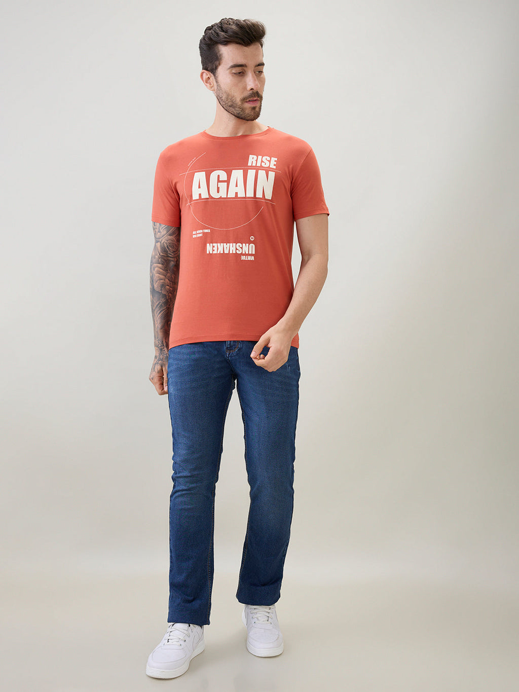 Mens Typography Print Front & Back Round Neck Half Sleeve T-Shirt