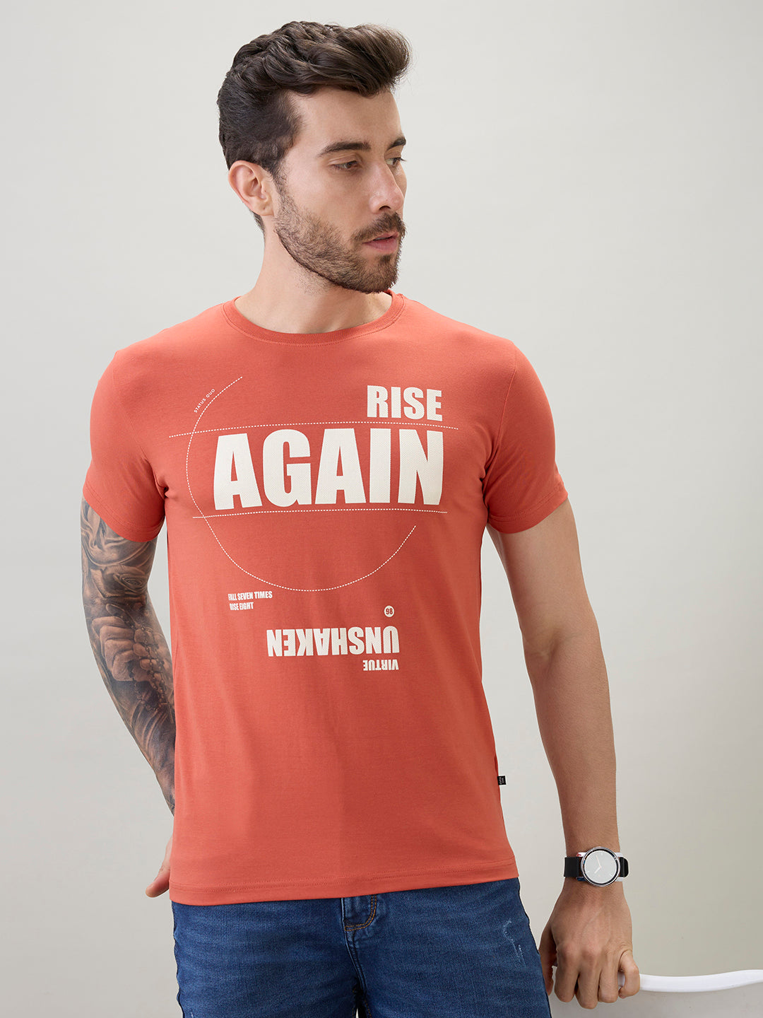 Men's Typography Print Front & Back Round Neck Half Sleeve T-Shirt