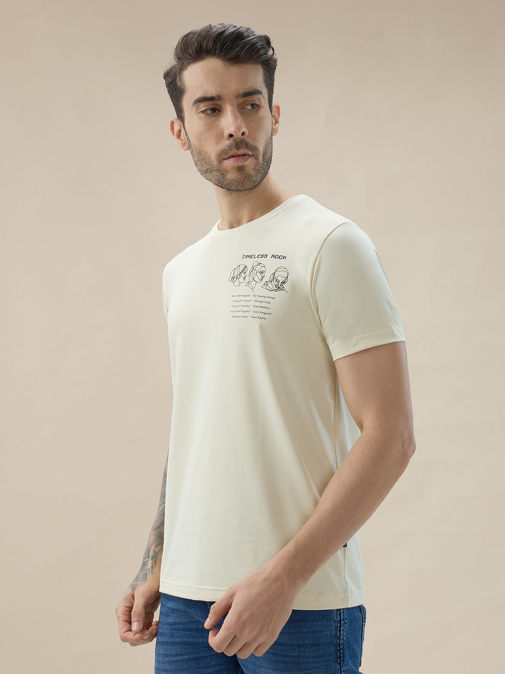 Men's Round Neck Half Sleeve T-Shirt with Chest and Back Typography Print
