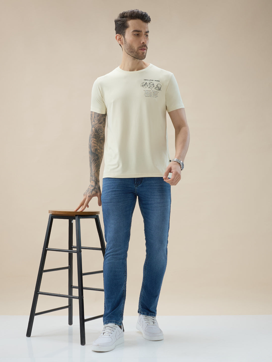 Men's Round Neck Half Sleeve T-Shirt with Chest and Back Typography Print
