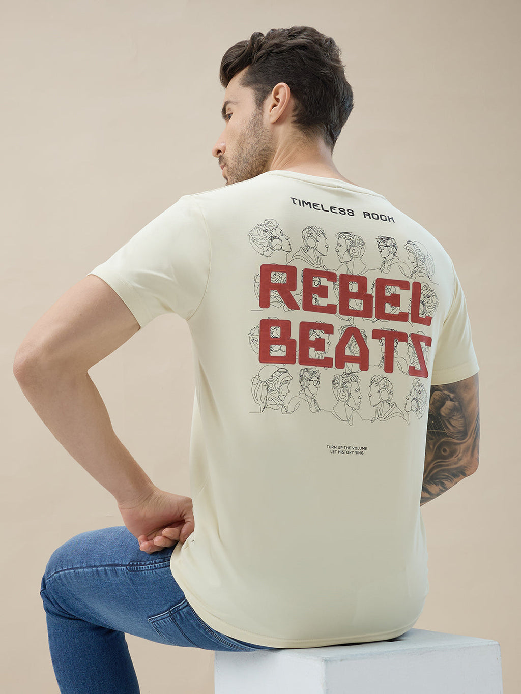 Men's Round Neck Half Sleeve T-Shirt with Chest and Back Typography Print