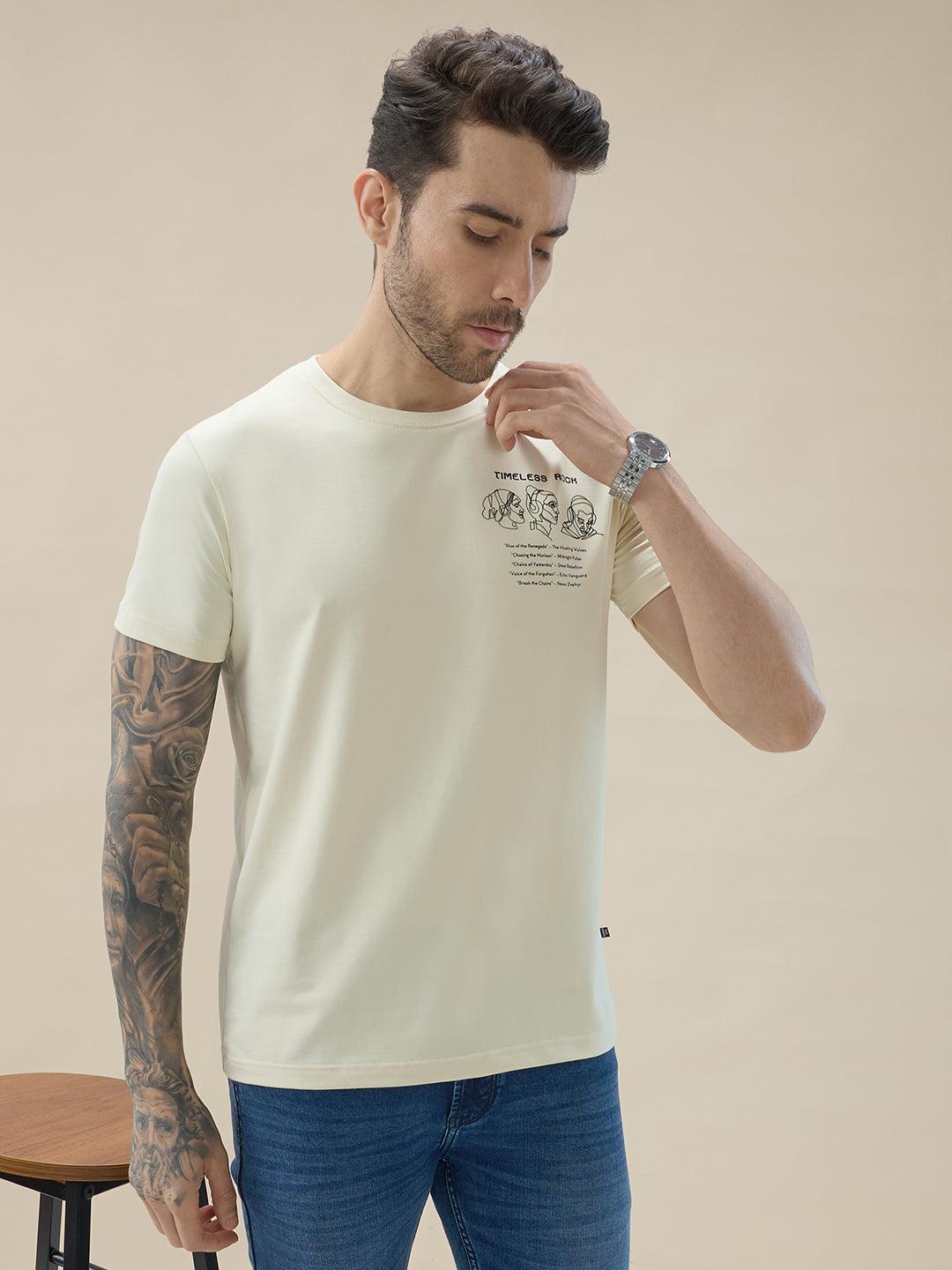 Men's Round Neck Half Sleeve T-Shirt with Chest and Back Typography Print