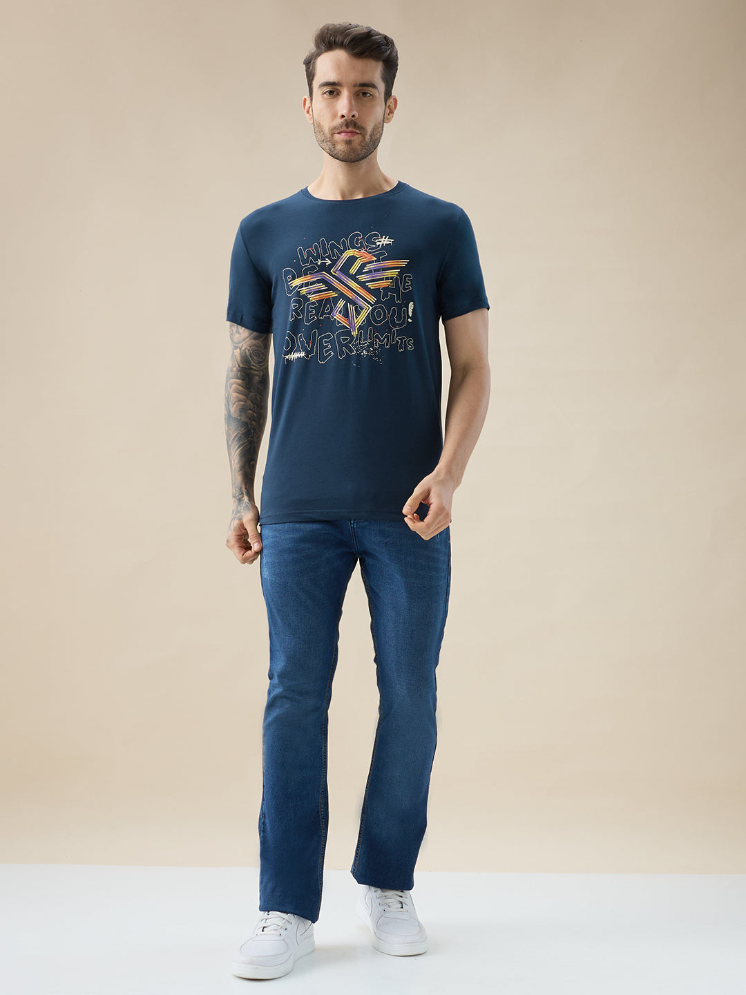 Men's Typography Print Round Neck Half Sleeve Regular Fit T-Shirt