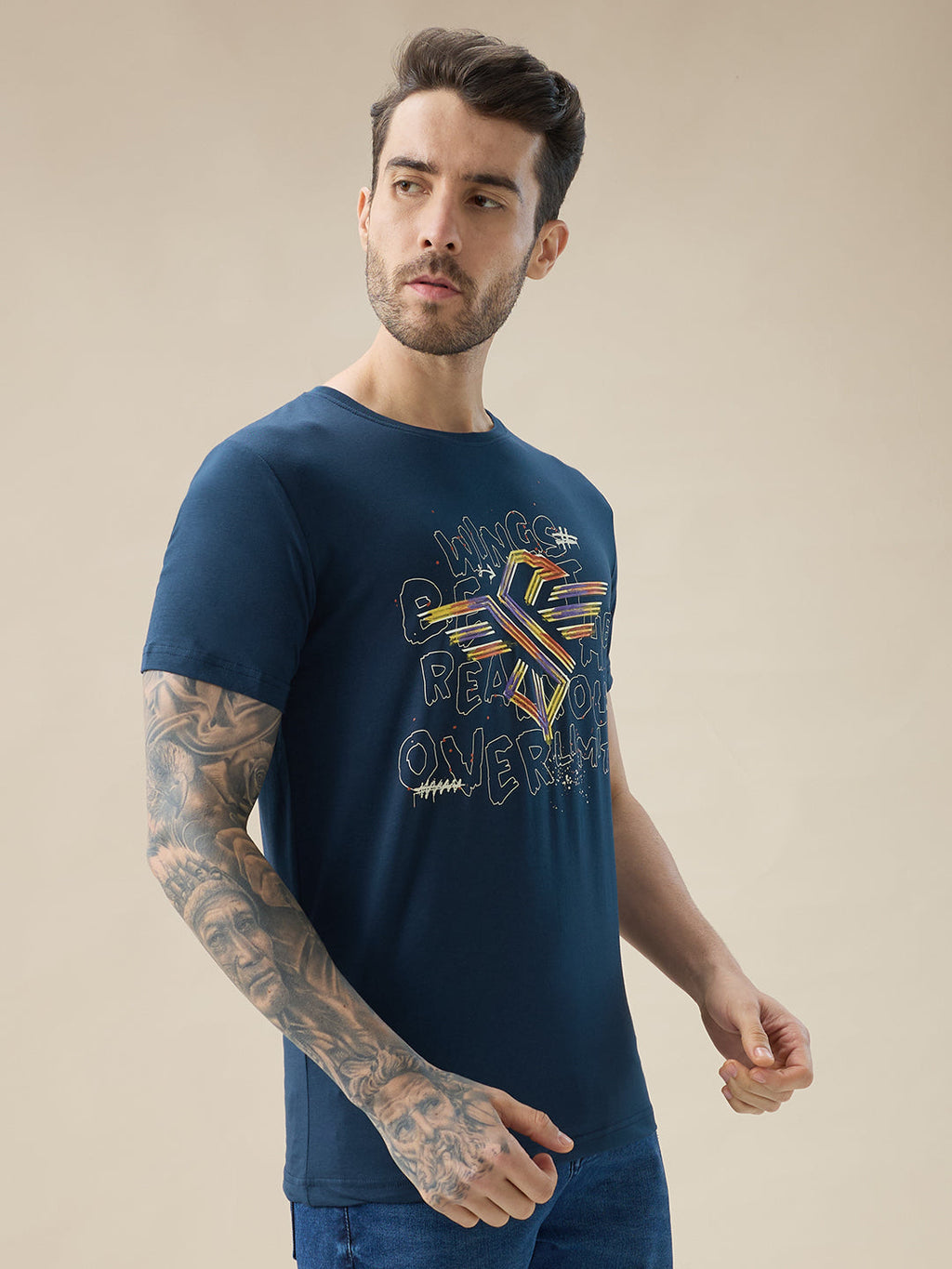 Men's Typography Print Round Neck Half Sleeve Regular Fit T-Shirt