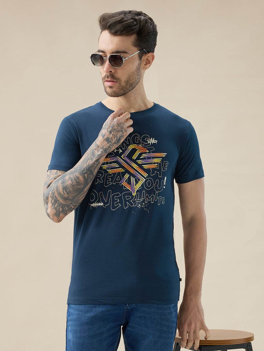 Men's Typography Print Round Neck Half Sleeve Regular Fit T-Shirt