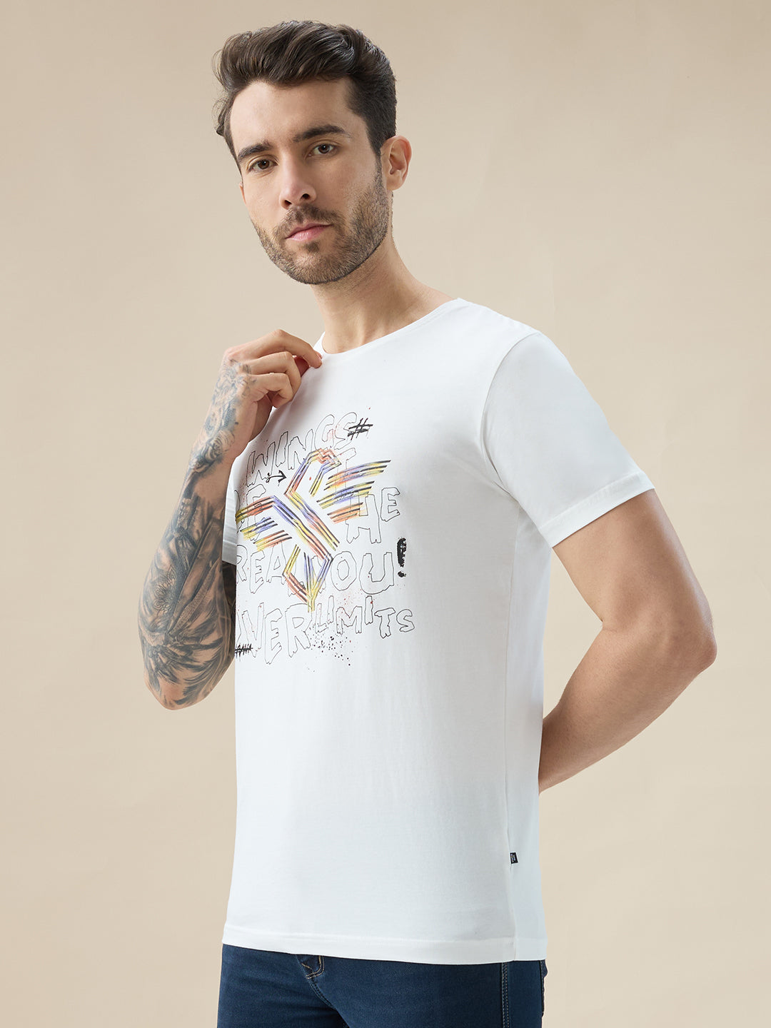 Men's Typography Print Round Neck Half Sleeve Regular Fit T-Shirt