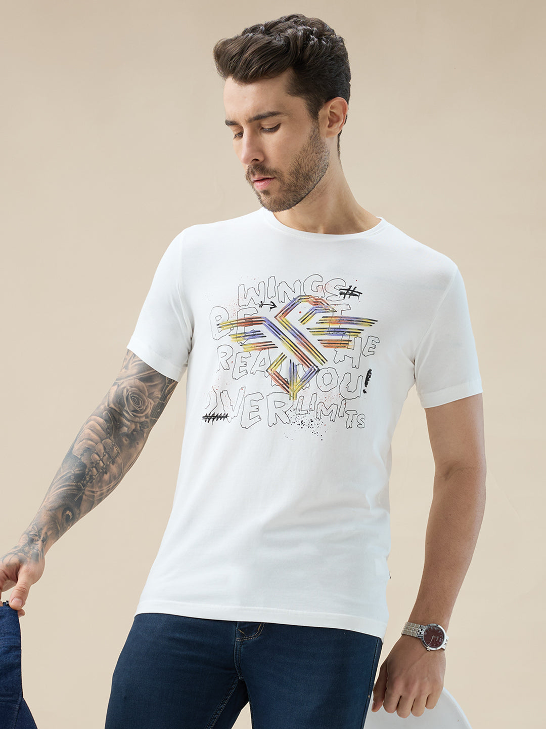 Men's Typography Print Round Neck Half Sleeve Regular Fit T-Shirt