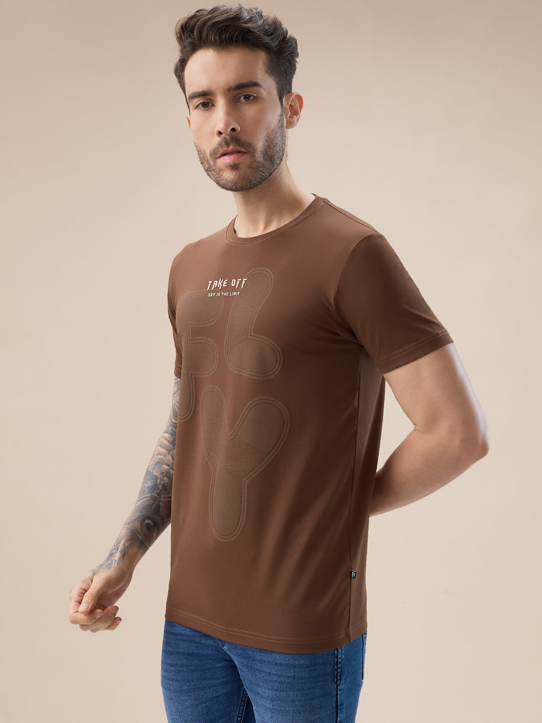 Men's Front Typography Print Half Sleeves Round Neck T-Shirt