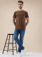 Men's Front Typography Print Half Sleeves Round Neck T-Shirt