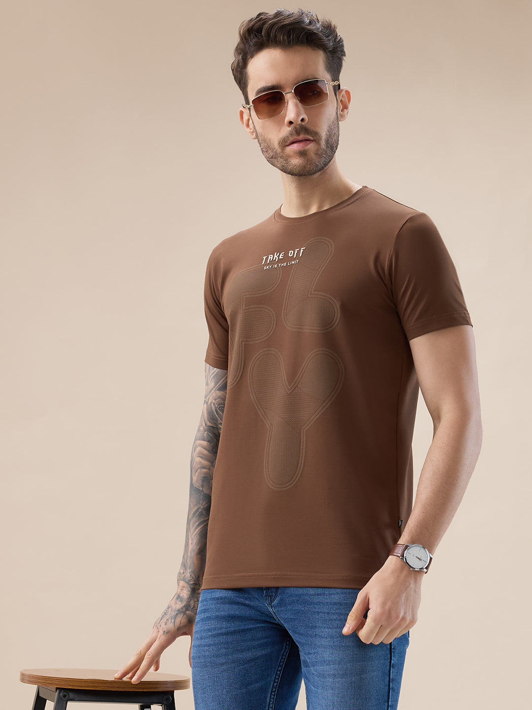 Men's Front Typography Print Half Sleeves Round Neck T-Shirt
