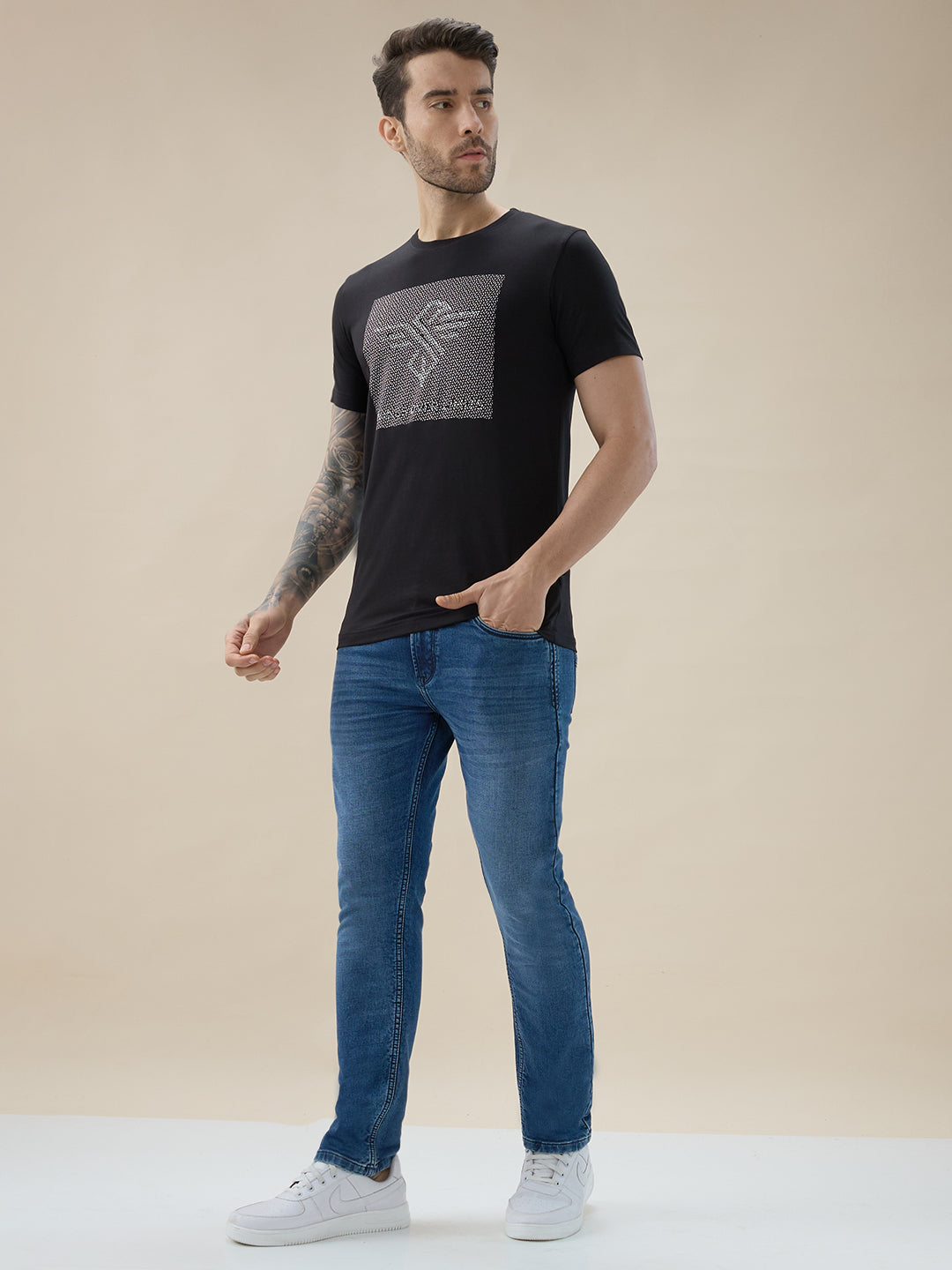 Men's Graphic Print Round Neck Half Sleeve Regular Fit T-Shirt