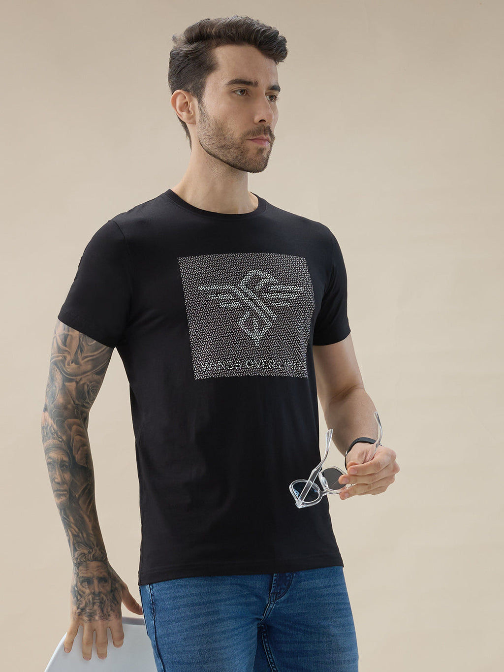 Men's Graphic Print Round Neck Half Sleeve Regular Fit T-Shirt
