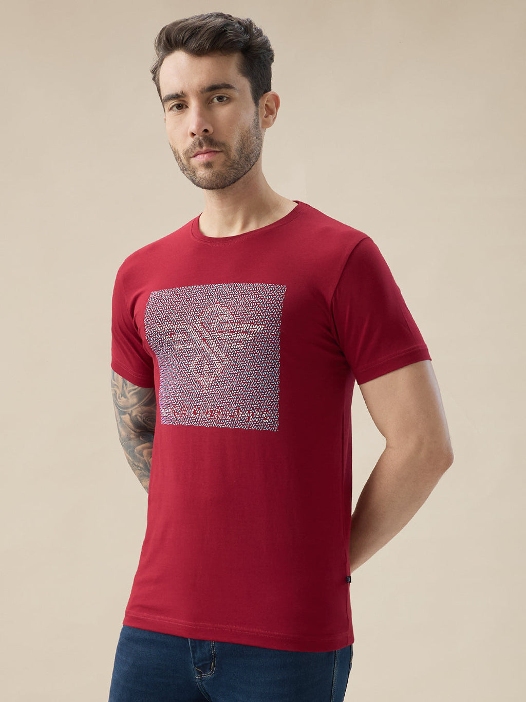 Men's Graphic Print Round Neck Half Sleeve Regular Fit T-Shirt
