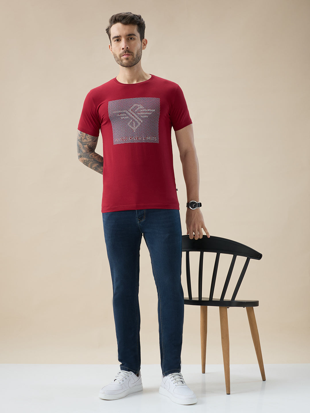 Men's Graphic Print Round Neck Half Sleeve Regular Fit T-Shirt