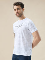 Men's All Over Typography Print Round Neck Half Sleeve Regular Fit T-Shirt