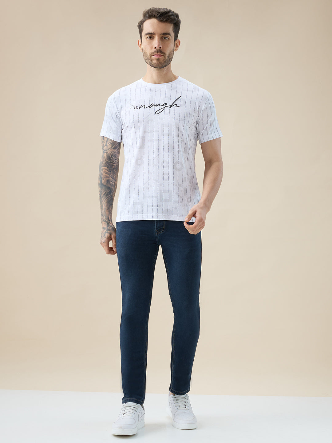 Men's All Over Typography Print Round Neck Half Sleeve Regular Fit T-Shirt