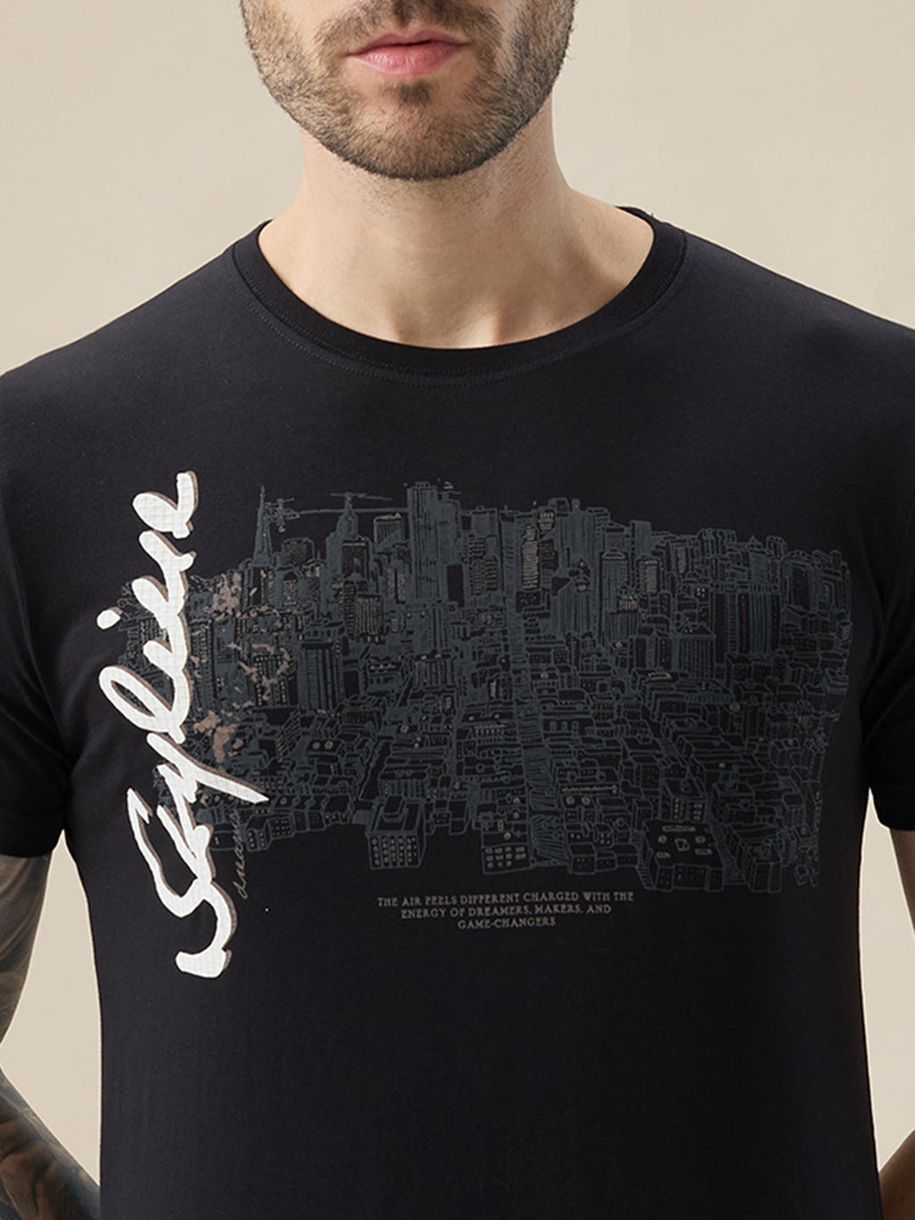 Men's Chest Graphic Print Round Neck Half Sleeve Regular Fit T-Shirt