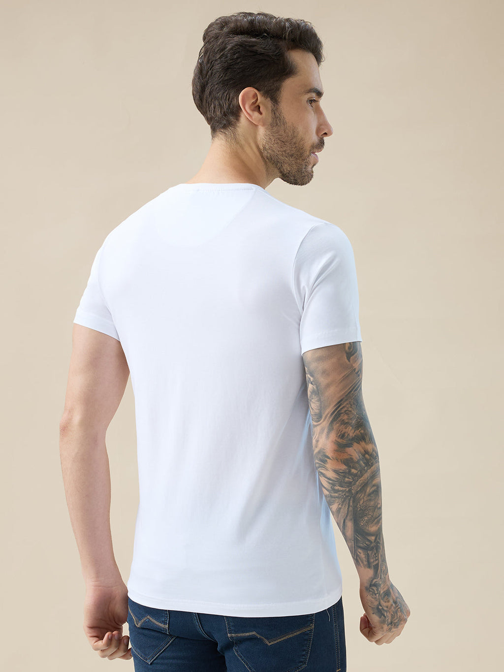 Men's Chest Graphic Print Round Neck Half Sleeve Regular Fit T-Shirt