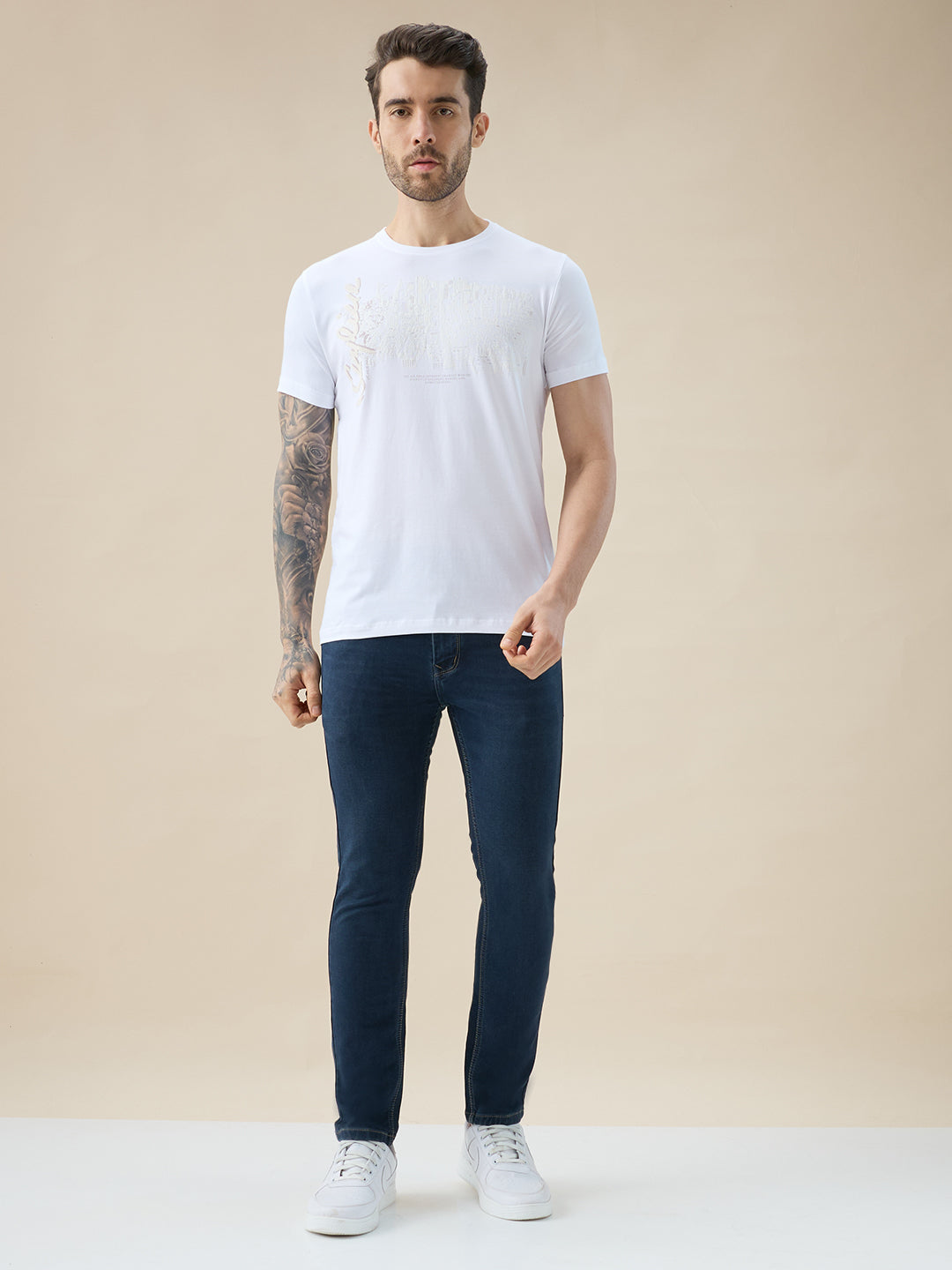 Men's Chest Graphic Print Round Neck Half Sleeve Regular Fit T-Shirt