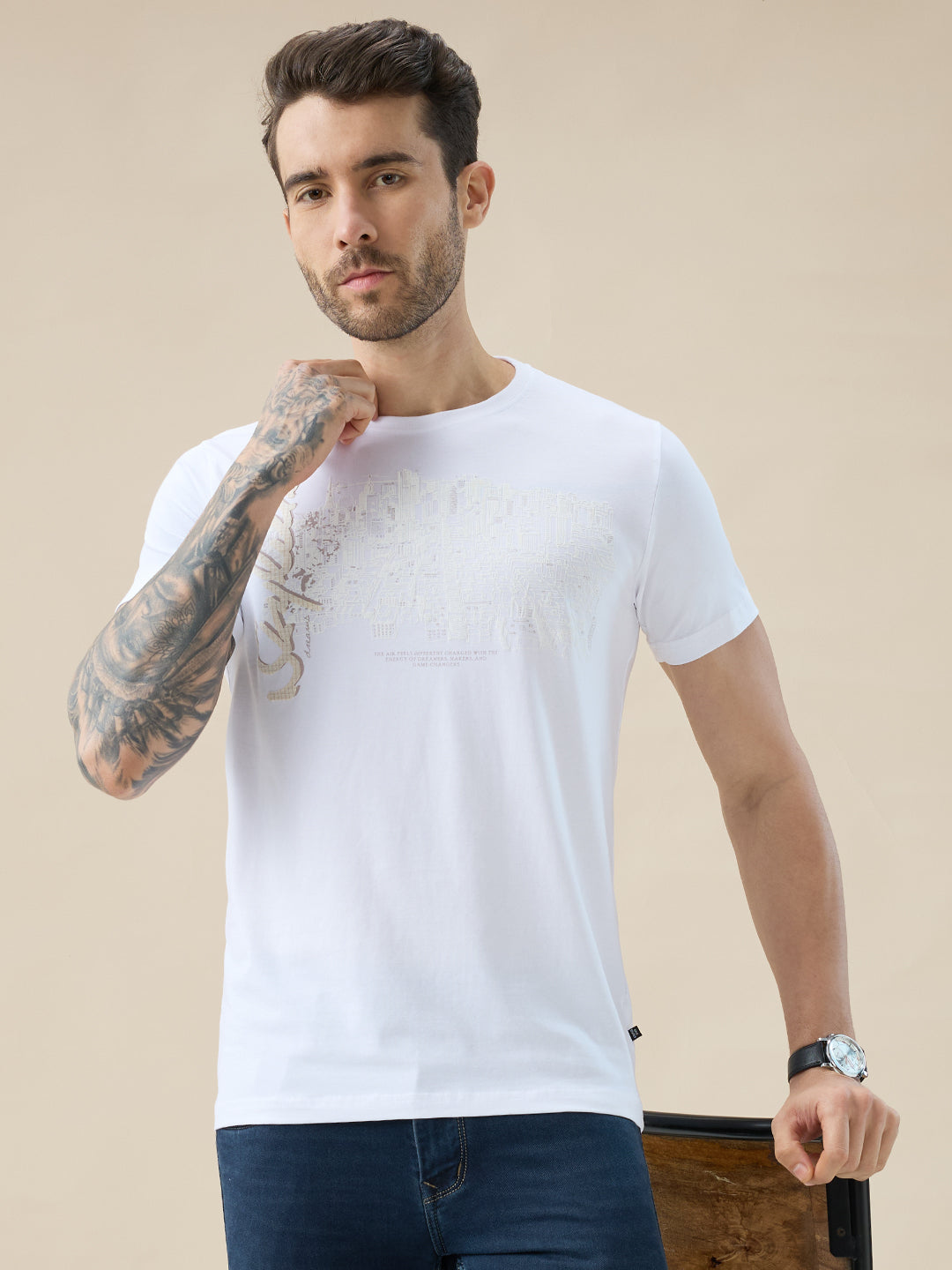 Men's Chest Graphic Print Round Neck Half Sleeve Regular Fit T-Shirt