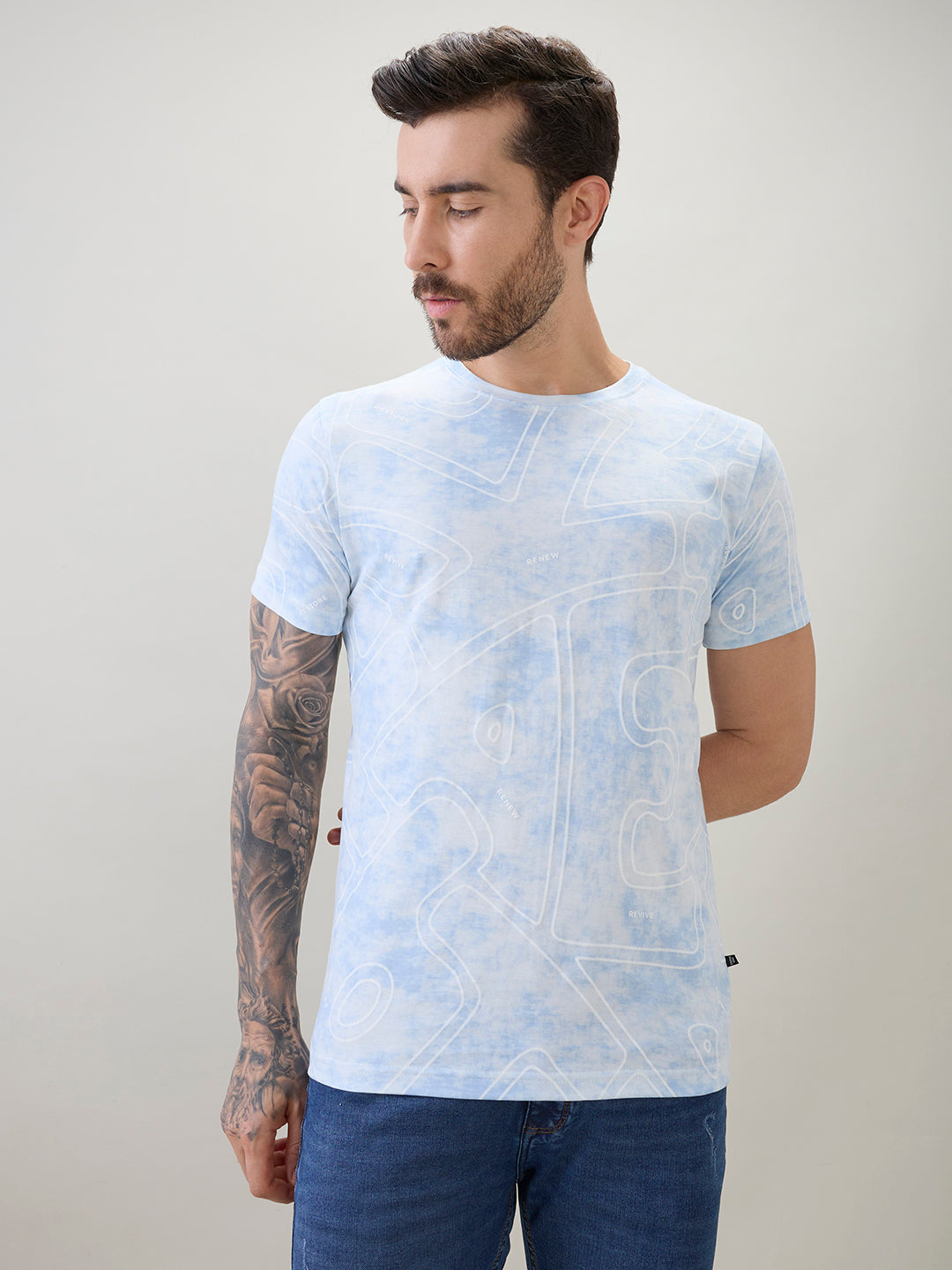 Men's Abstract Printed Round Neck Half Sleeves Regular Fit T-Shirt