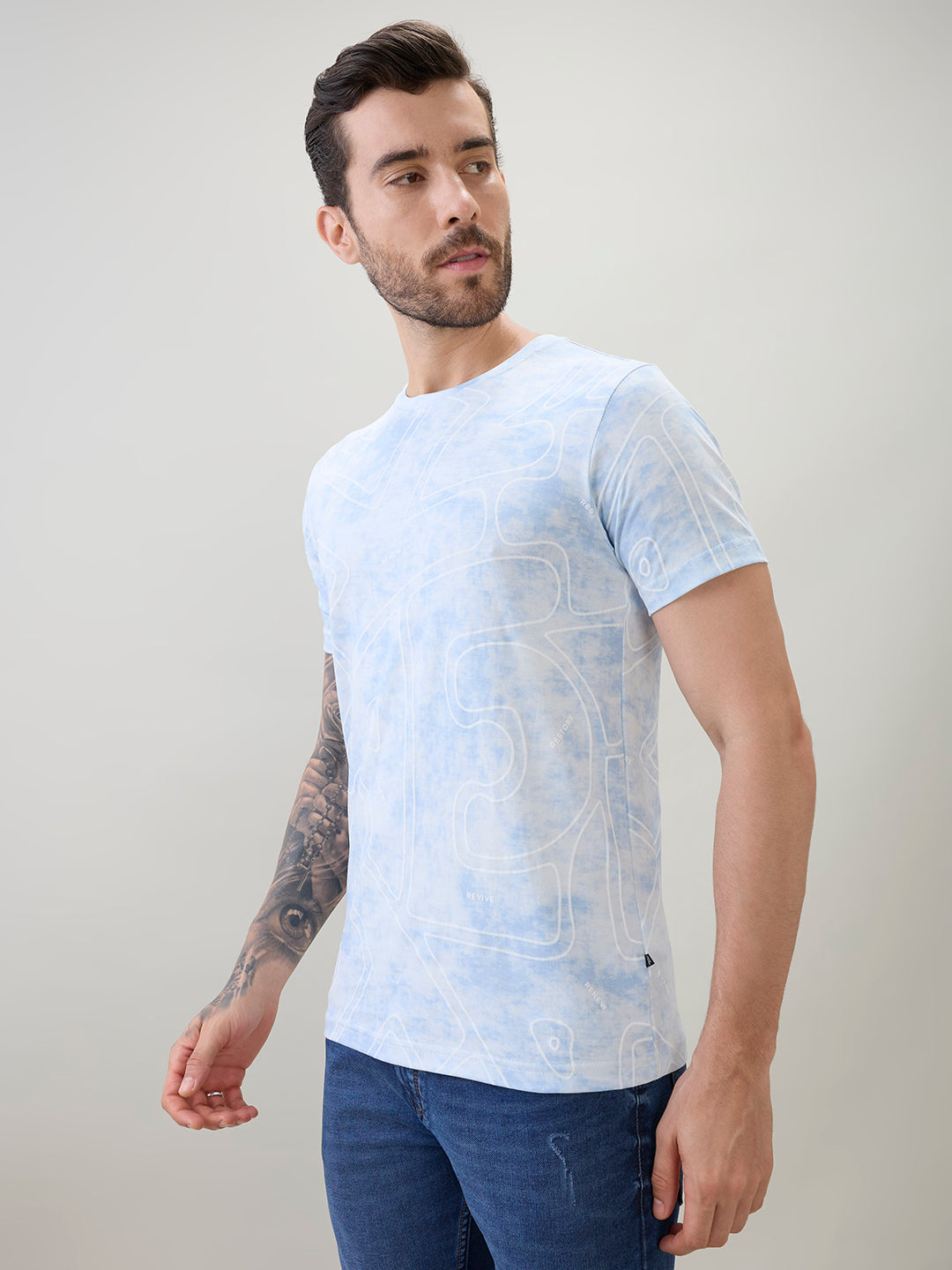Men's Abstract Printed Round Neck Half Sleeves Regular Fit T-Shirt Secondary image