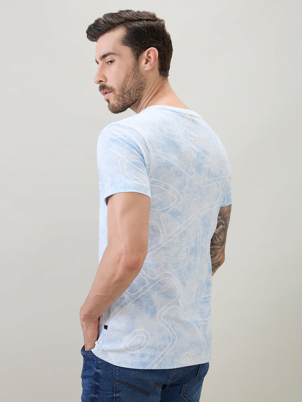 Men's Abstract Printed Round Neck Half Sleeves Regular Fit T-Shirt