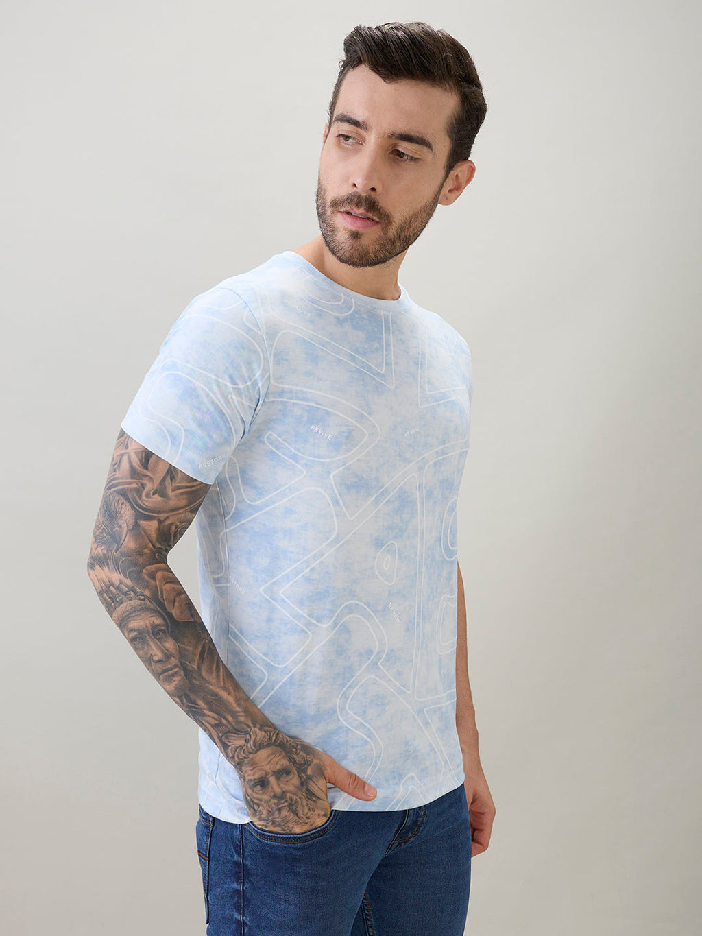 Men's Abstract Printed Round Neck Half Sleeves Regular Fit T-Shirt