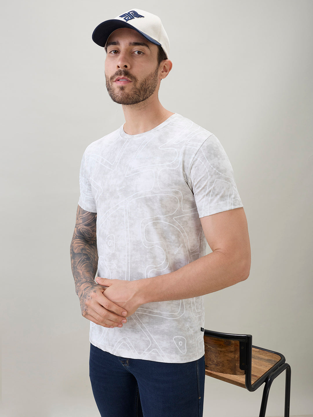 Men's Abstract Printed Round Neck Half Sleeves Regular Fit T-Shirt Secondary image