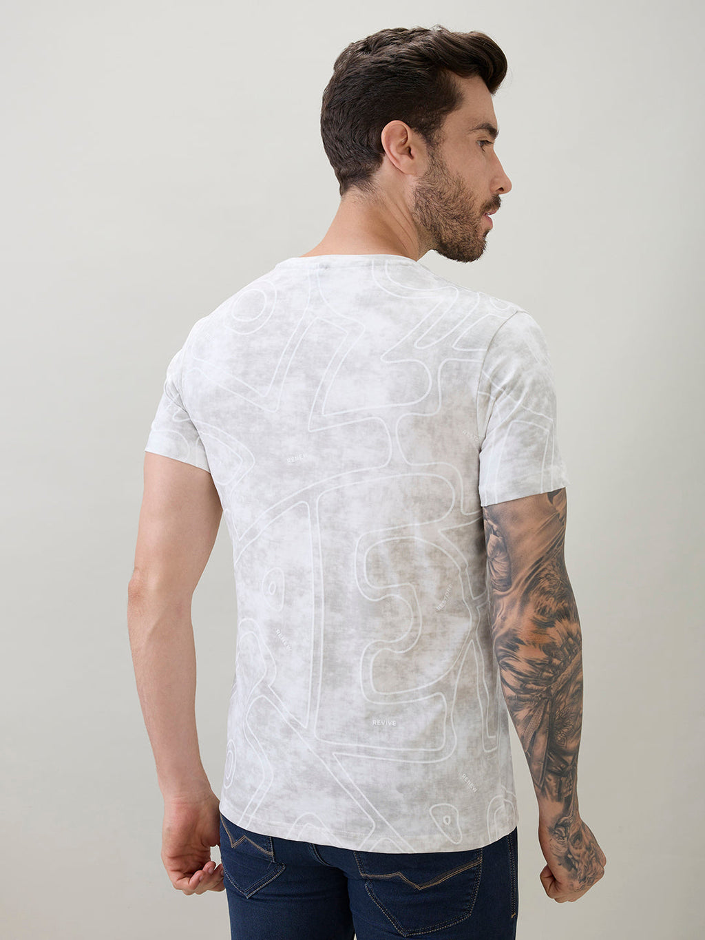 Men's Abstract Printed Round Neck Half Sleeves Regular Fit T-Shirt