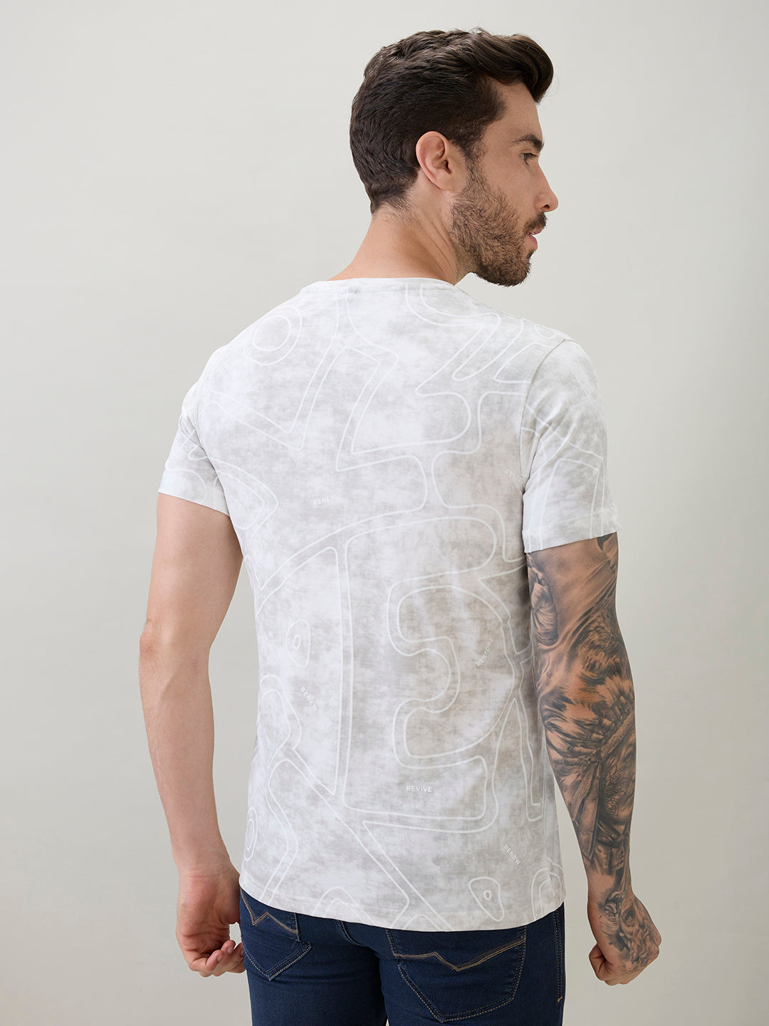 Men's Abstract Printed Round Neck Half Sleeves Regular Fit T-Shirt