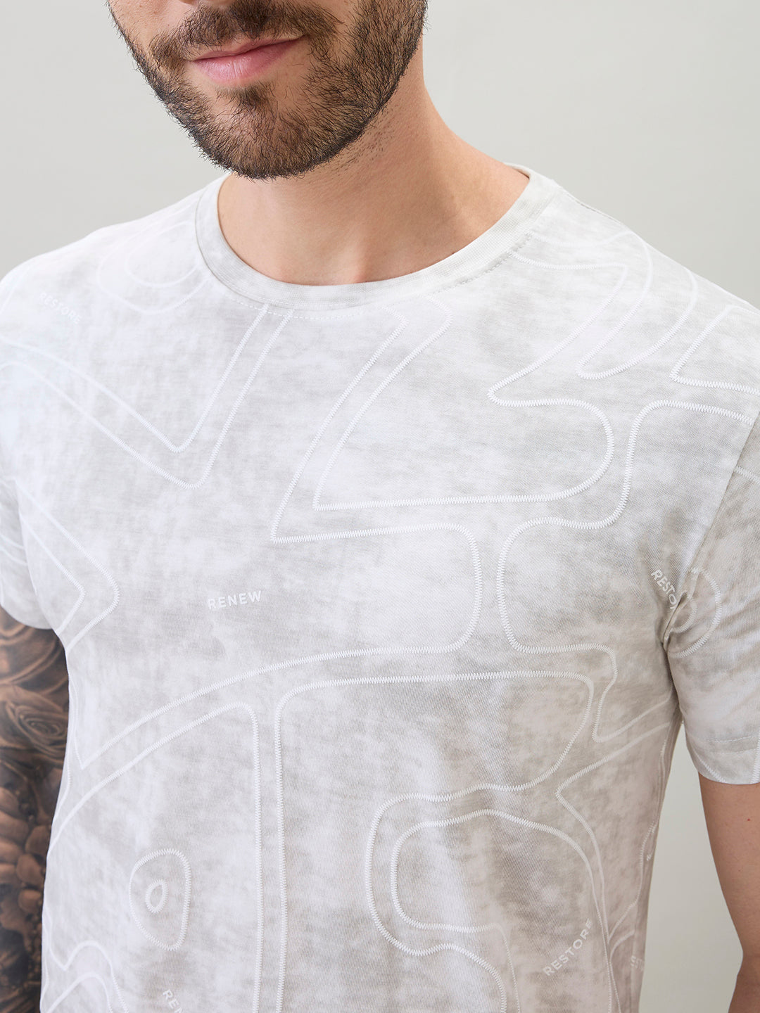 Men's Abstract Printed Round Neck Half Sleeves Regular Fit T-Shirt