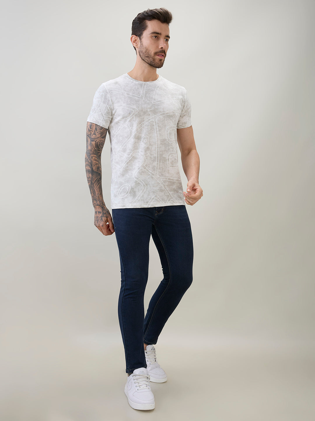Men's Abstract Printed Round Neck Half Sleeves Regular Fit T-Shirt