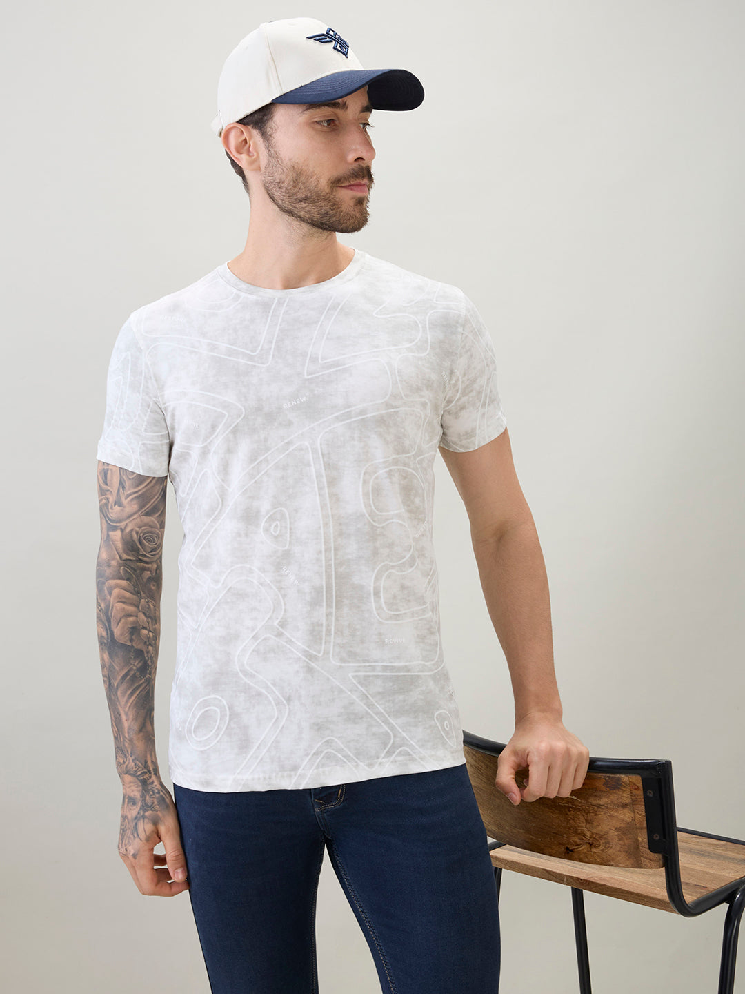 Men's Abstract Printed Round Neck Half Sleeves Regular Fit T-Shirt