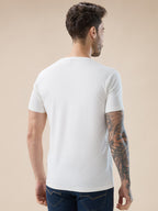 Mens Chest Applique Typography Print Round Neck Half Sleeves T-Shirt