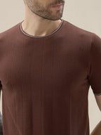 Mens Geometric Textured Round Neck Half Sleeve Regular Fit T-Shirt