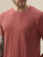 Mens Geometric Textured Round Neck Half Sleeve Regular Fit T-Shirt