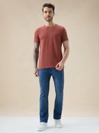 Mens Geometric Textured Round Neck Half Sleeve Regular Fit T-Shirt