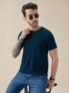 Mens Geometric Textured Round Neck Half Sleeve Regular Fit T-Shirt