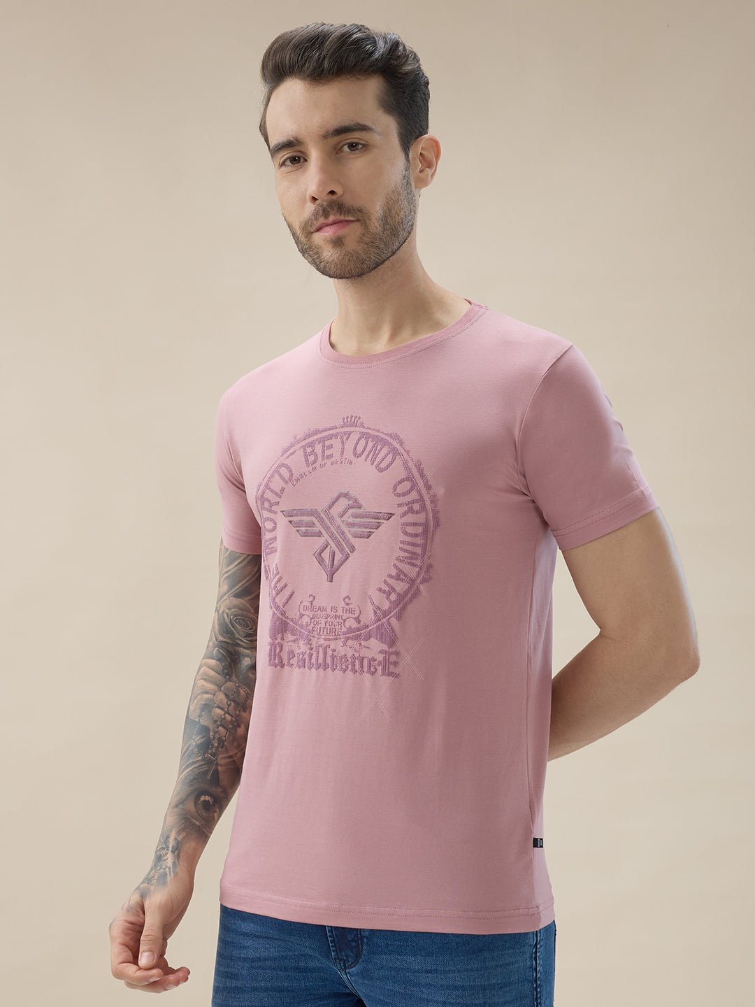 Men's Chest Graphic Print Round Neck Half Sleeve Regular Fit T-Shirt