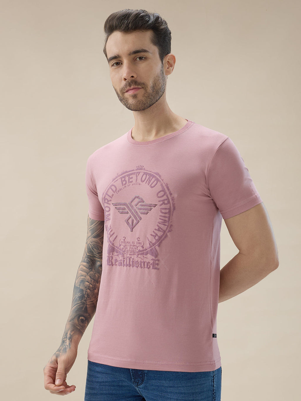 Men's Chest Graphic Print Round Neck Half Sleeve Regular Fit T-Shirt